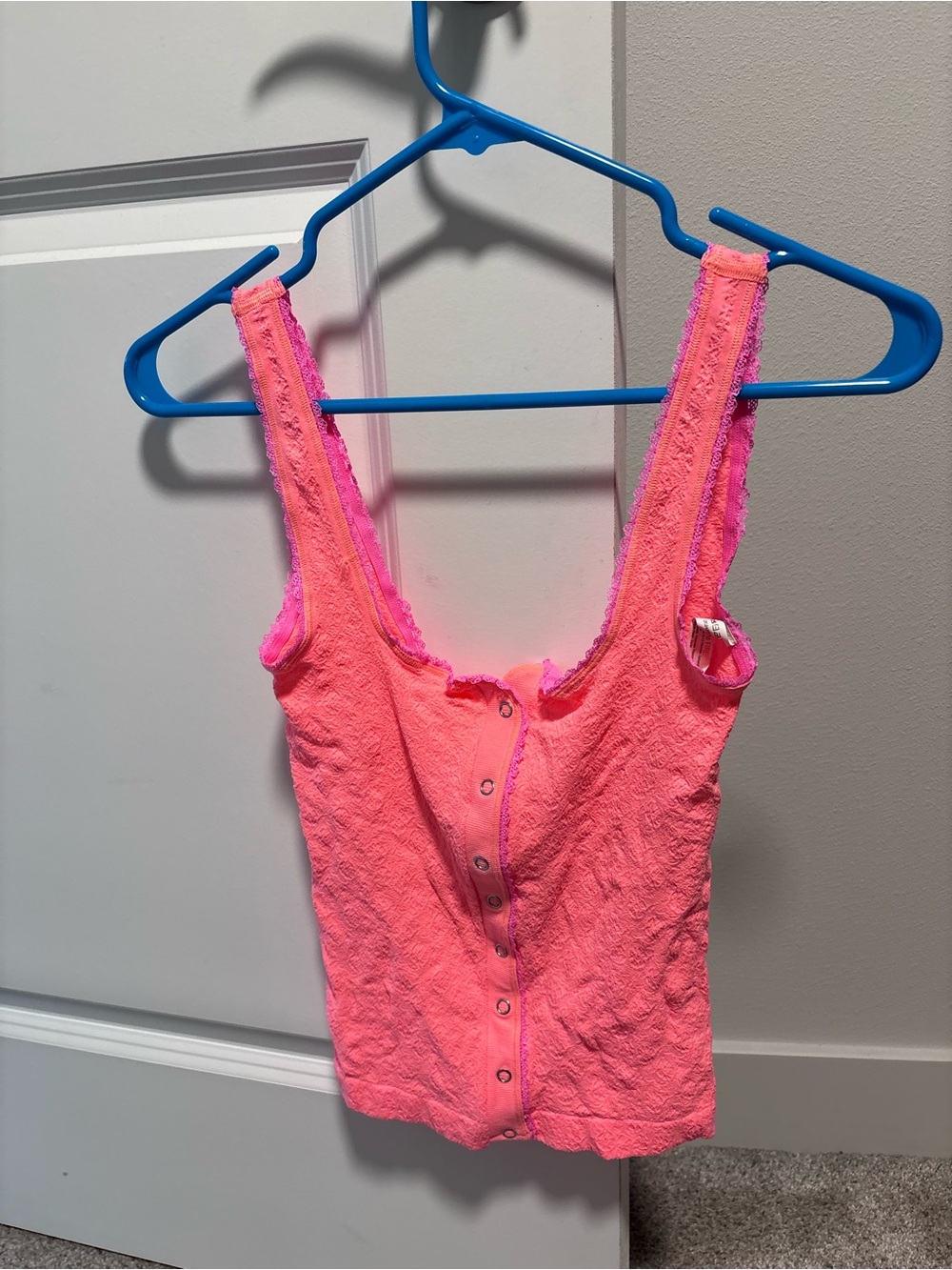 Free People Neon Pink Button-Front Tank Top